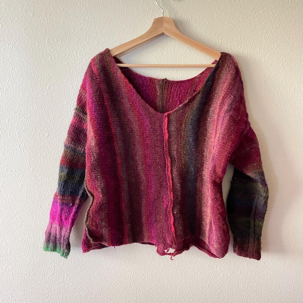 Vintage Handmade Sweater Striped Colorful Fairy Grunge Boho